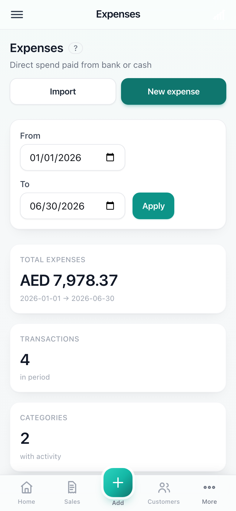 The Expenses screen. — phone view