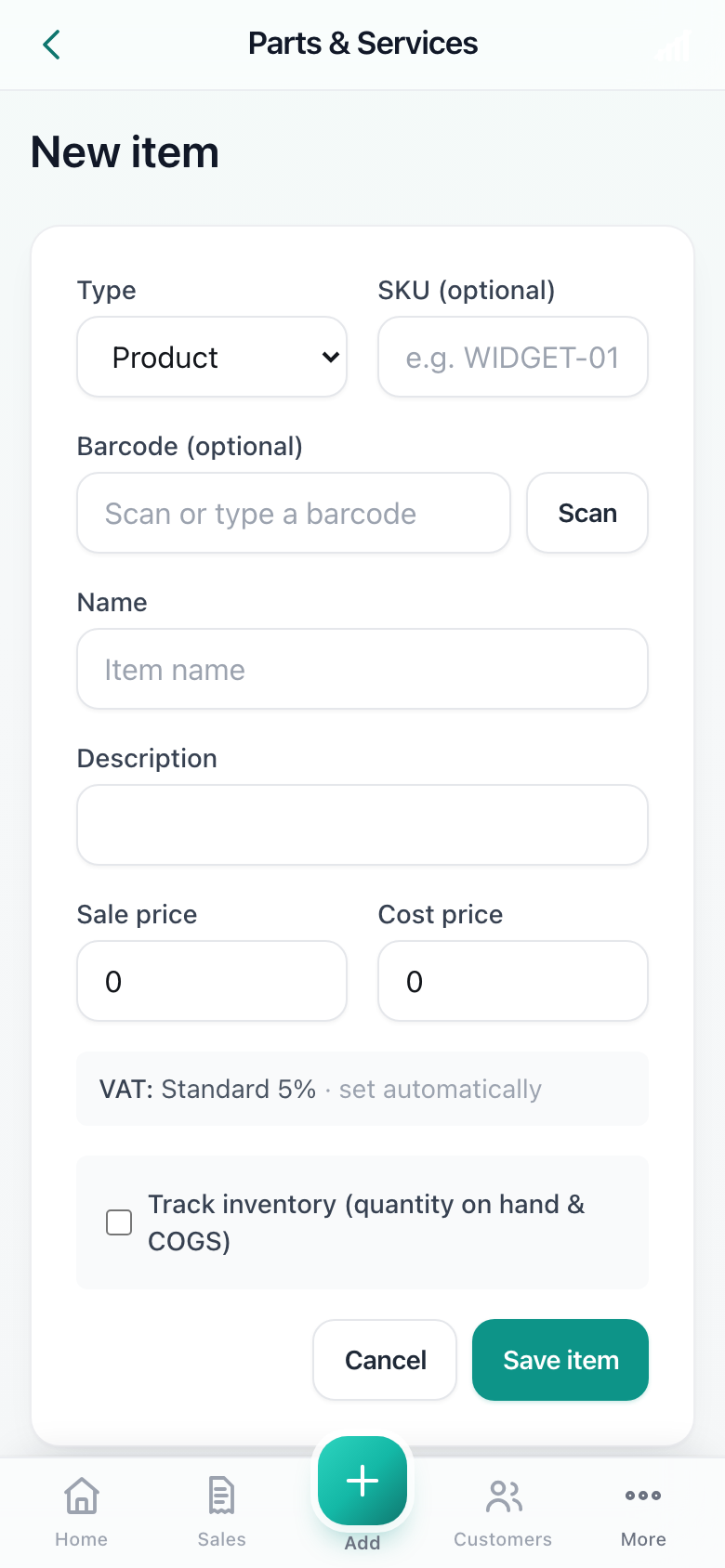 Adding a new product. — phone view