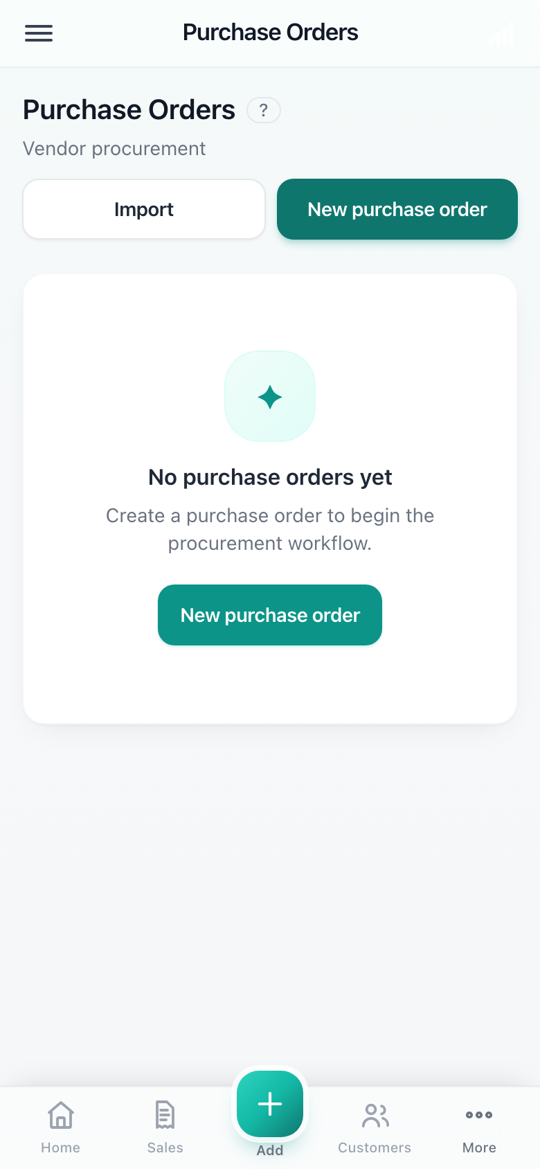 The Purchase orders screen. — phone view
